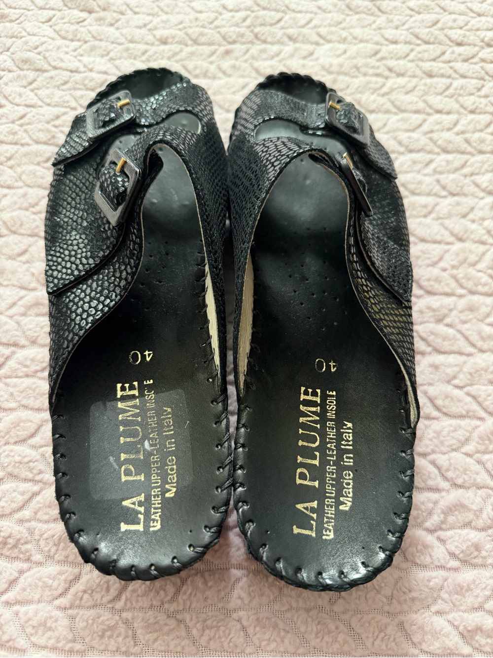 La Plume Black Leather Slide Sandals - Women